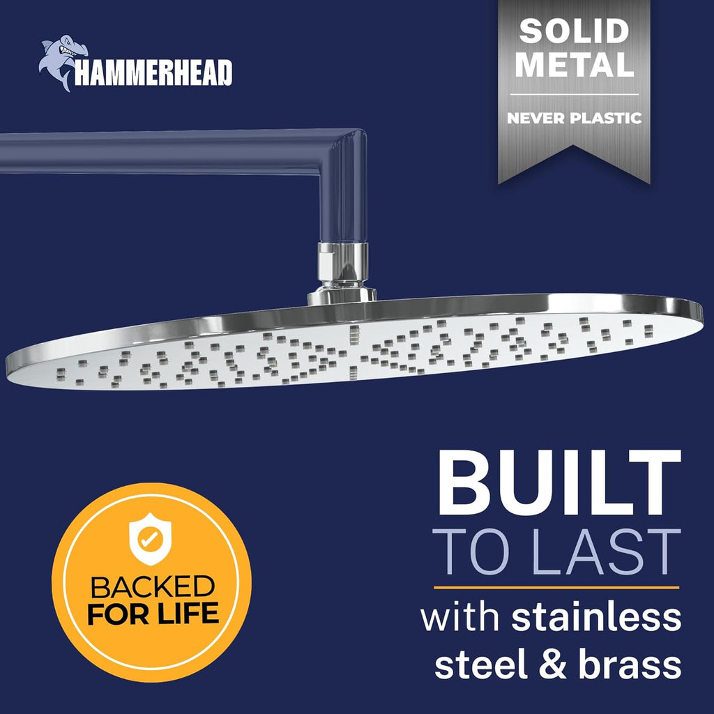 Solid Metal 12 Inch Rainfall Shower Head, Large Rain Shower Head, 2.5 GPM High Flow Shower Head Optimized for Pressure