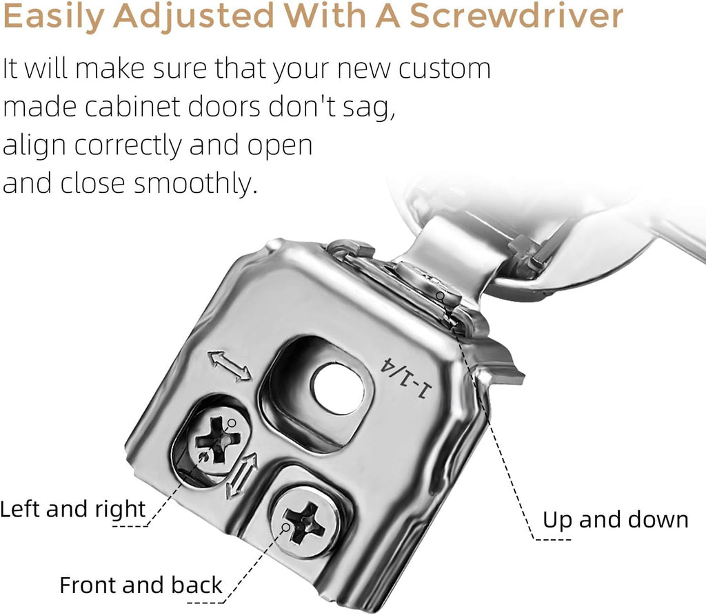 2 Pack 1 Pairs 1-1/4 inch Overlay Soft Close Hinges Hinges Satin Nickel Hidden Hinges Stainless Steel Concealed Hinge