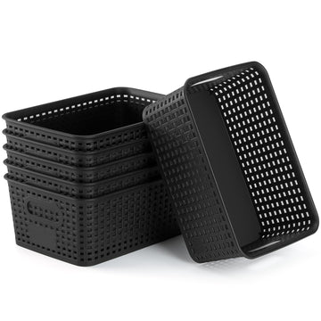 Plastic Storage Baskets 6 Pack Sturdy Storage Organizer Basket Woven Plastic Storage Bins for