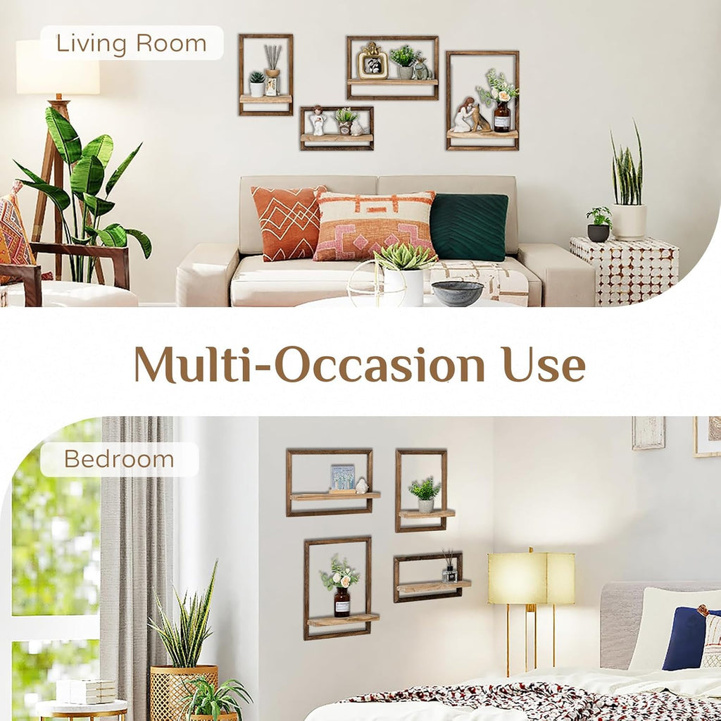 Rustic Wooden Floating Shelves: Farmhouse wall Decor, Set of 4 | Lightweigh Decorative wall shelf
