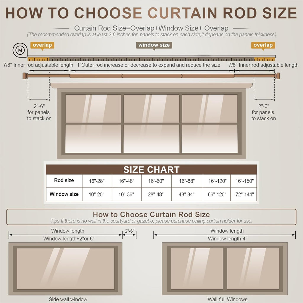 Modern Gold Curtain Rods for Windows Heavy Duty 1" Diameter Window Curtain Rod