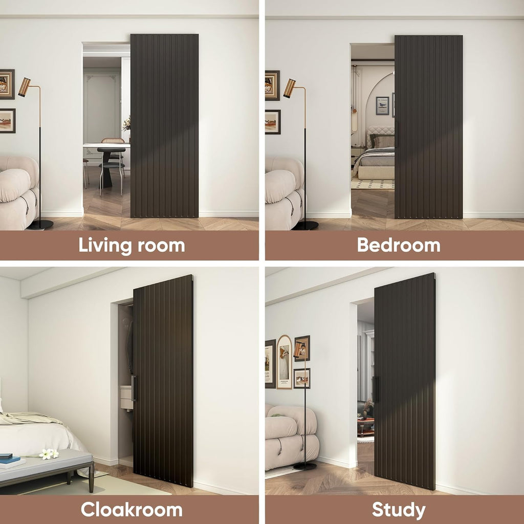 32"x86" Concealed Sliding Barn Door with Soft Close Hardware Kit, Black Hidden Door for Opening 24"-