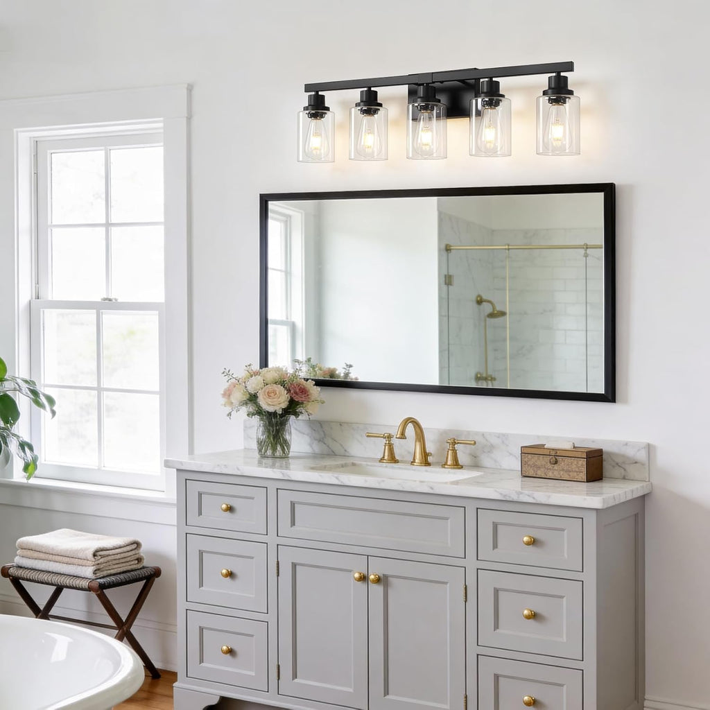 5-Light Black Bathroom Vanity Light, Modern Vanity Lighting Fixture , 31" Matte Light Fixture, Wall Sconces with