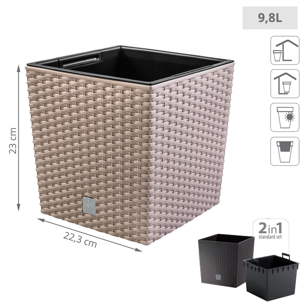 Rattan Planter Mocca Colour - 22.5cm 8L Capacity - Plastic Flower Pot Suitable for Indoor and Outdoor Use
