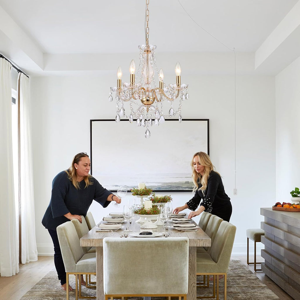 Plug in Crystal Chandelier,French Country Gold Crystals Chandelier Pendant Lighting