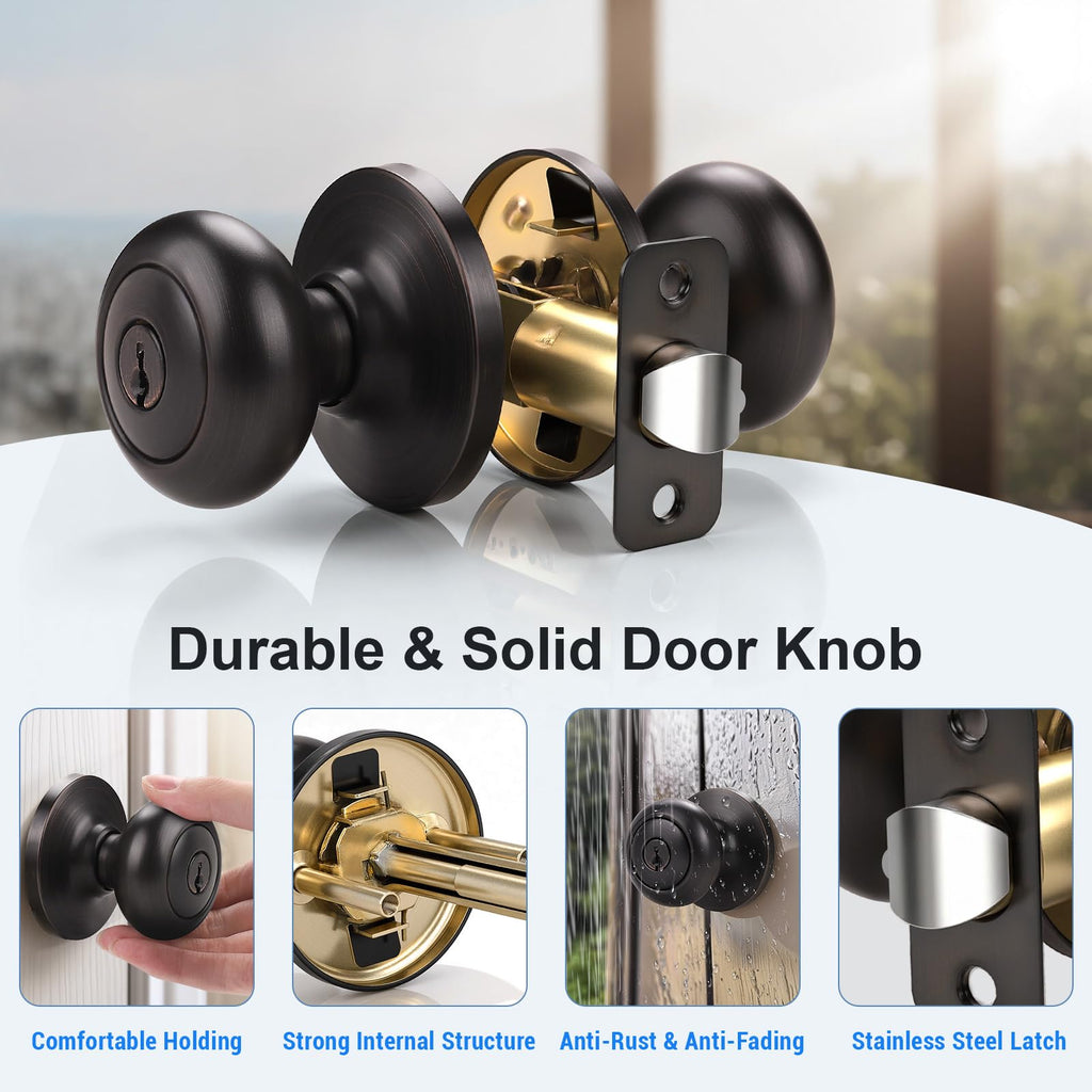 5 Pack Keyed Entry Door Knobs with Same Keys, Modern Door Knob Keyed Alike, Exterior Locking Door Knobs with Keys