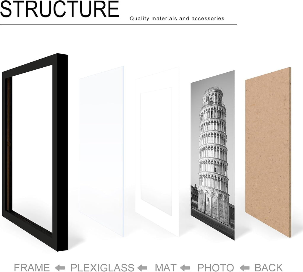 11x14 Picture Frame Set of 9, for Wall or Tabletop Display, Black | Display Pictures 8x10 with Mat or 11x14 without