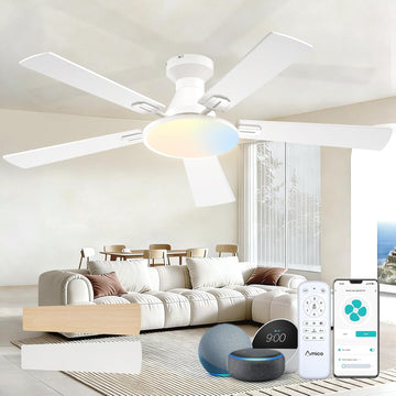 Ceiling Fans with Lights, 52 inch Smart Ceiling Fan with Remote/APP/Alexa Control, Flush Mount, Reversible DC Motor