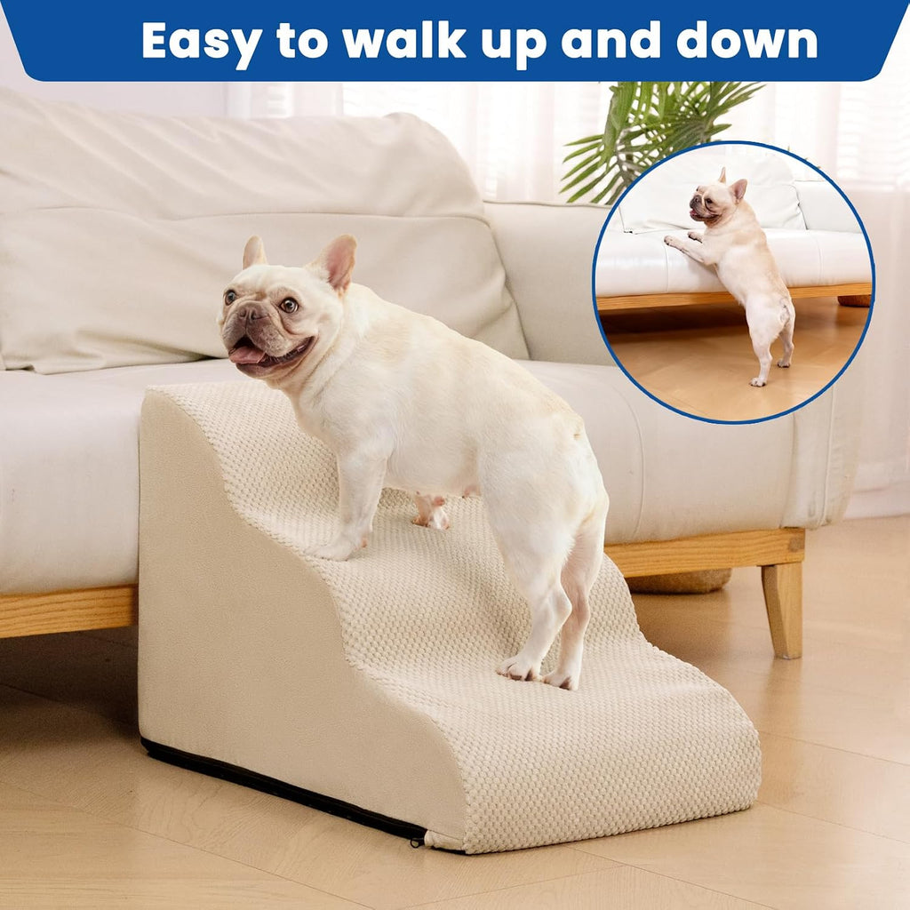 Dog Stairs for Small Dogs and Cats - 3 Step Pet Ramp for Couch & Sofa, Non-Slip Dog Steps for Pets, Washable Cover