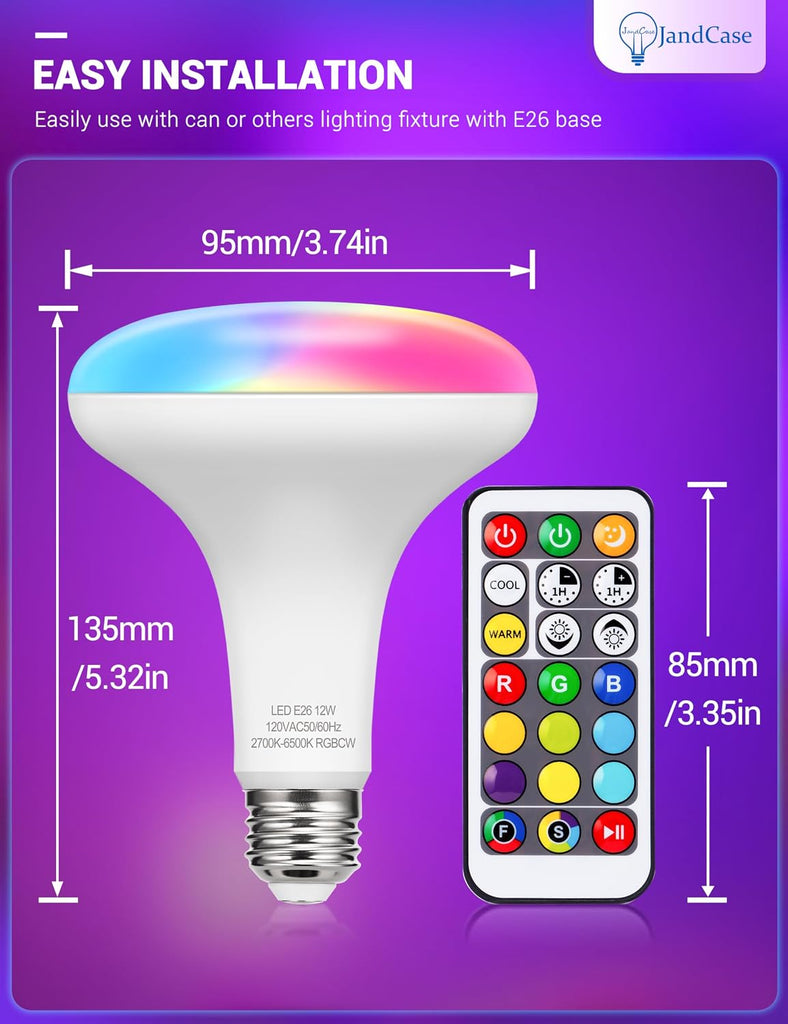 BR30 Color Changing Light Bulb,RGB+Warm+Cool White LED Flood Light | 12W(100W Equivalent), 1050lm, Remote Control