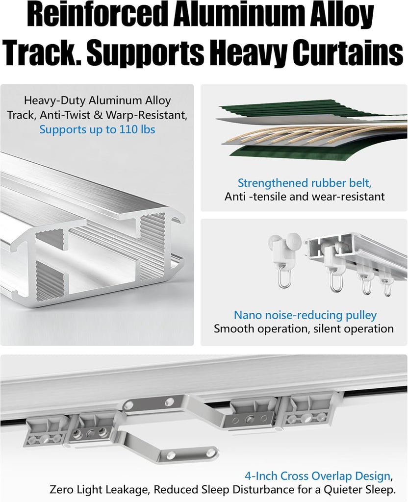 Curtain Rods for Windows up to 20"-165" Adjustable Length Electric Smart Curtain Track System with Remote, Motorized