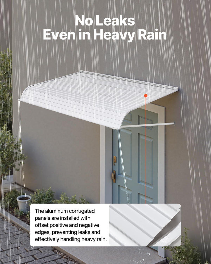 Aluminum Awning 60 x 42 in, Durable Window Awning Door Canopy, Lightweight and Stable Aluminum Awnings for Doors
