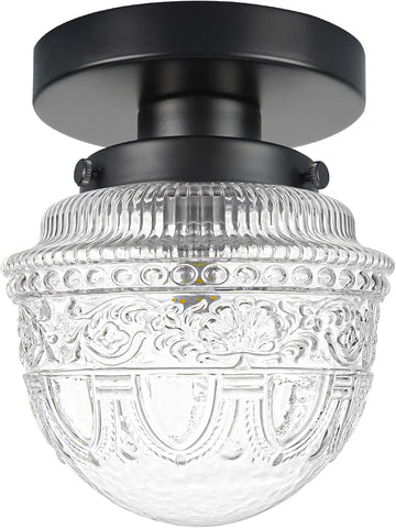 Black Semi Flush Mount Ceiling Light, Small Hallway Light Fixture, Vintage Close to Ceiling Light Fixture , Foyer