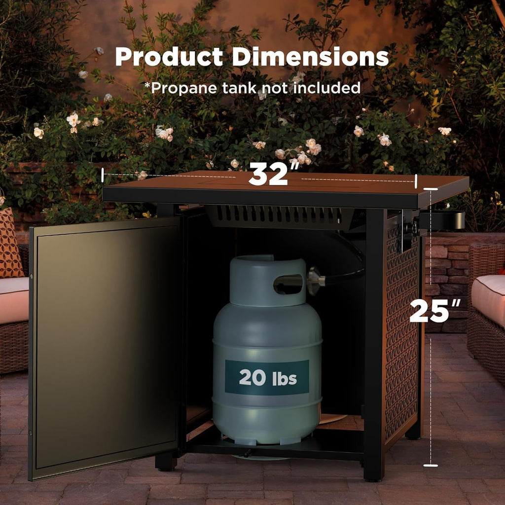 Propane Fire Pits 32 Inch Outdoor Gas Fire Pit, 50,000 BTU Steel Fire Table with Lid and Lava Rock