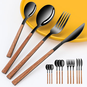 Black Dining Stainless Steel Flatware Serving Sets for 4, Dishwasher Safe
