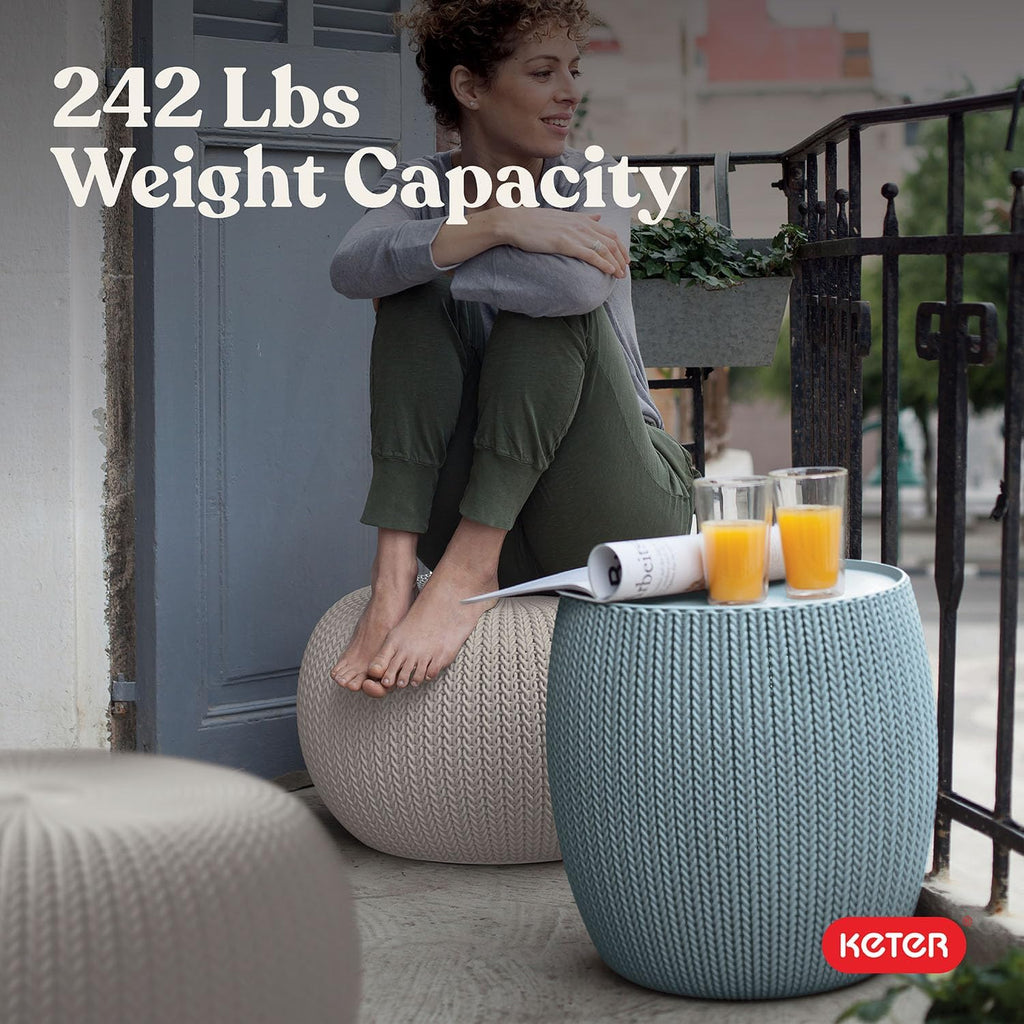Urban Knit Pouf Ottoman Set of 2 with Storage Table and Room Décor - Perfect for Balcony, Deck, and Outdoor Seating