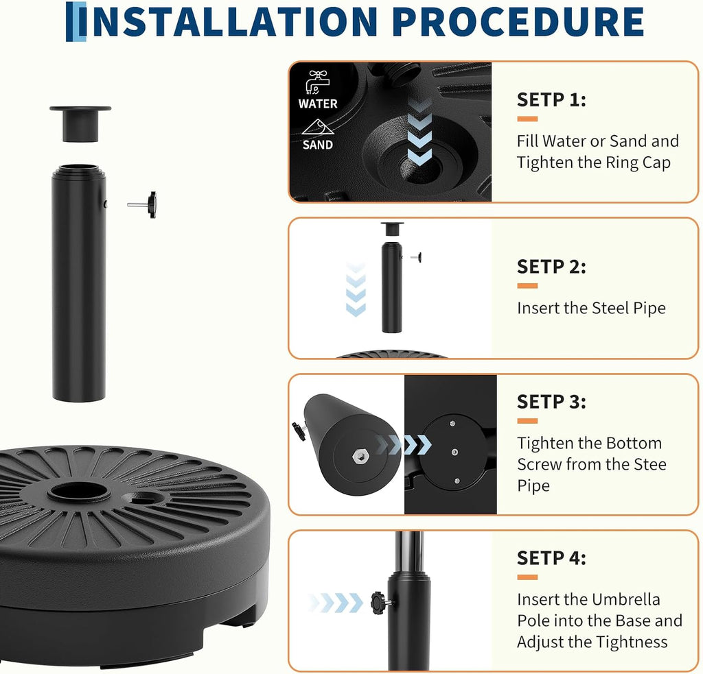 Patio Umbrella Base, 80lb Capacity Heavy Duty Design with Adjustable Pole Adapter Fits 1.5" to 2.1" Poles for 7.5-11FT