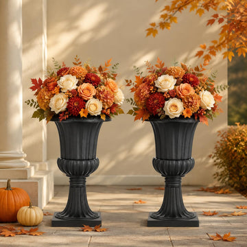 Urn Planters for Front Porch: 19.7 Inch Set of 2 Black Pedestal Pots