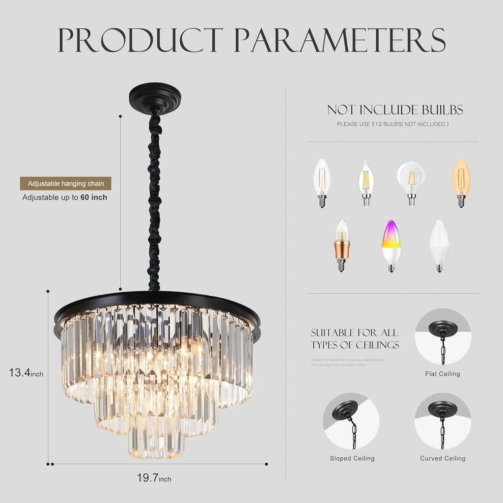 Inspired Odeon Style 8-Light Modern Crystal 3-Tier Chandelier