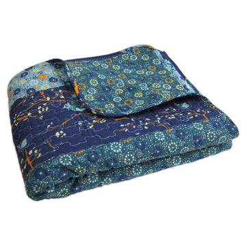Royal Empire Reversible Cotton Throw Blanket, 50" W x 60" L, Peacock - Throw Blankets for Bed - Couch Blanket - Boho