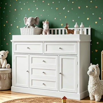 46" Large White Baby Kids Dresser with a Removable Changing Top | Large Chest of Drawers Dresser , 5 Storage Drawers