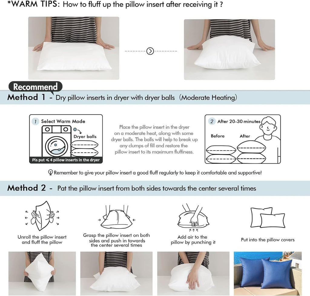 18x18 Inch Outdoor Pillow Inserts - Set of 4