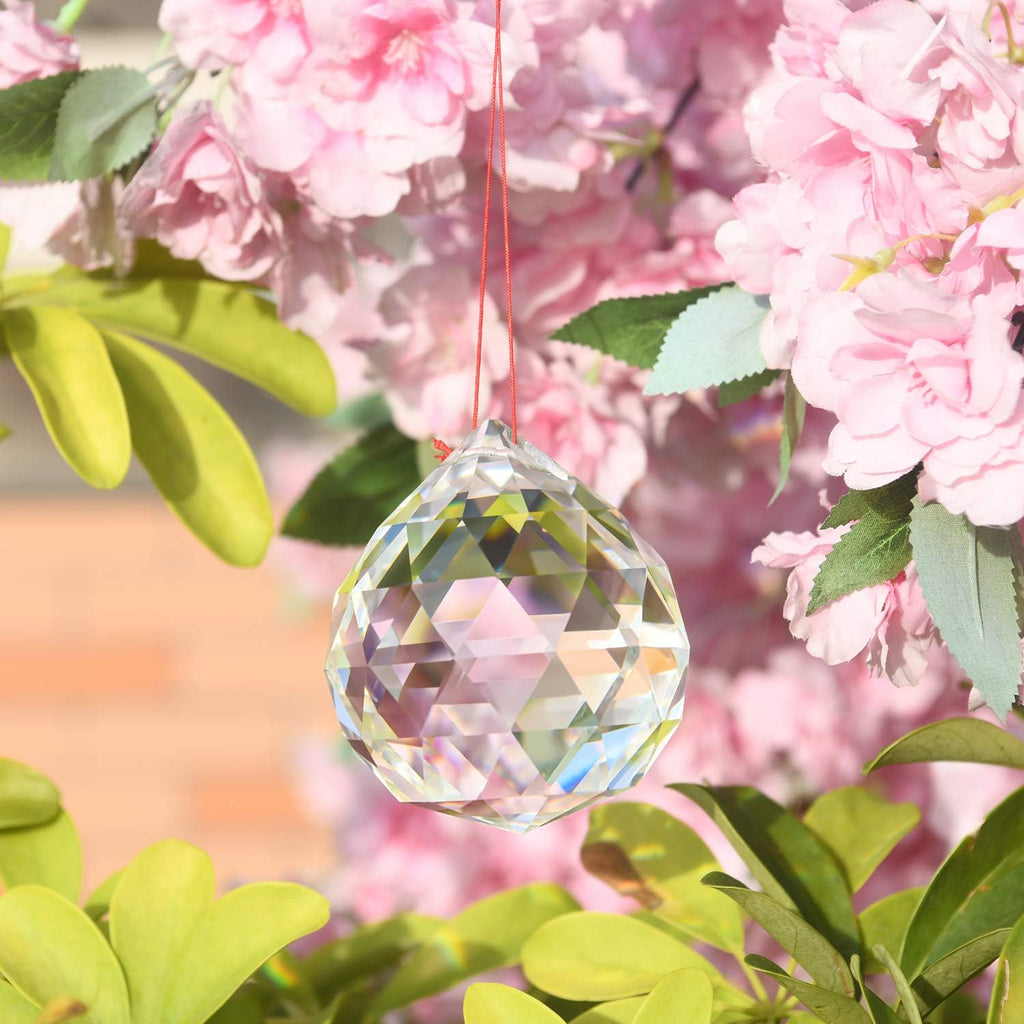 2 Pieces 50mm Clear Cut Crystal Prisms,Hanging Rainbow Pendants Glass Sphere Faceted Gazing Ball for Home Décor with