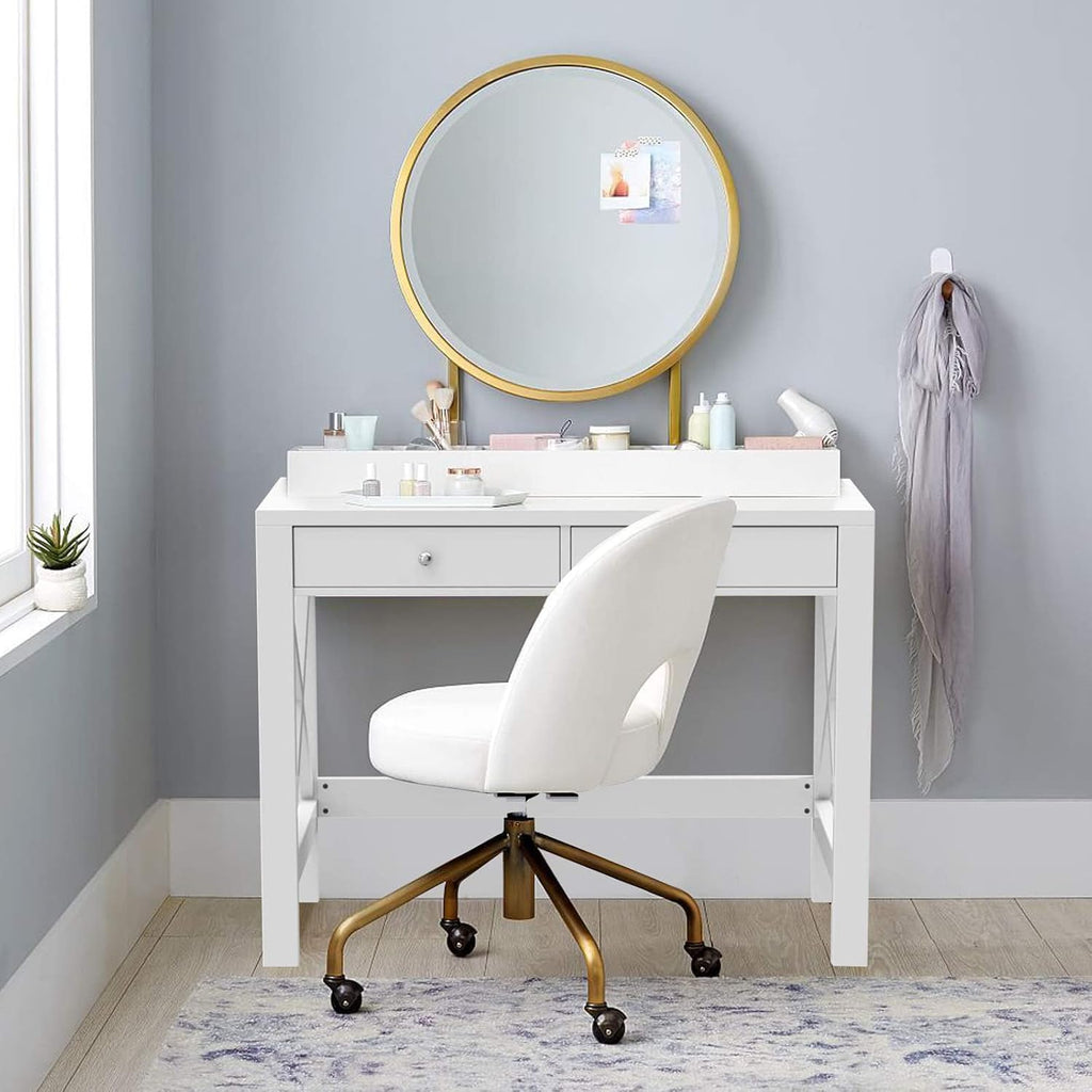 Computer Desk Study, Modern Simple 40 Inches Desk with Drawers, Makeup Vanity Console Table, White