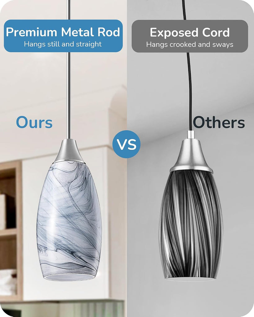 Pendant Light Fixture, Handcrafted Art Glass Hanging Light, Hardwired Ceiling Light, Grey Marble Glass Shade