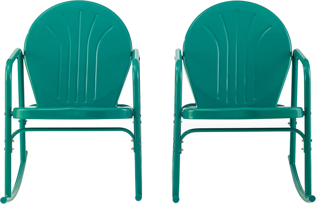 Griffith Retro Metal Outdoor Rocking Chairs, Set of 2, for Porch, Deck, Balcony, Backyard, Turquoise Gloss