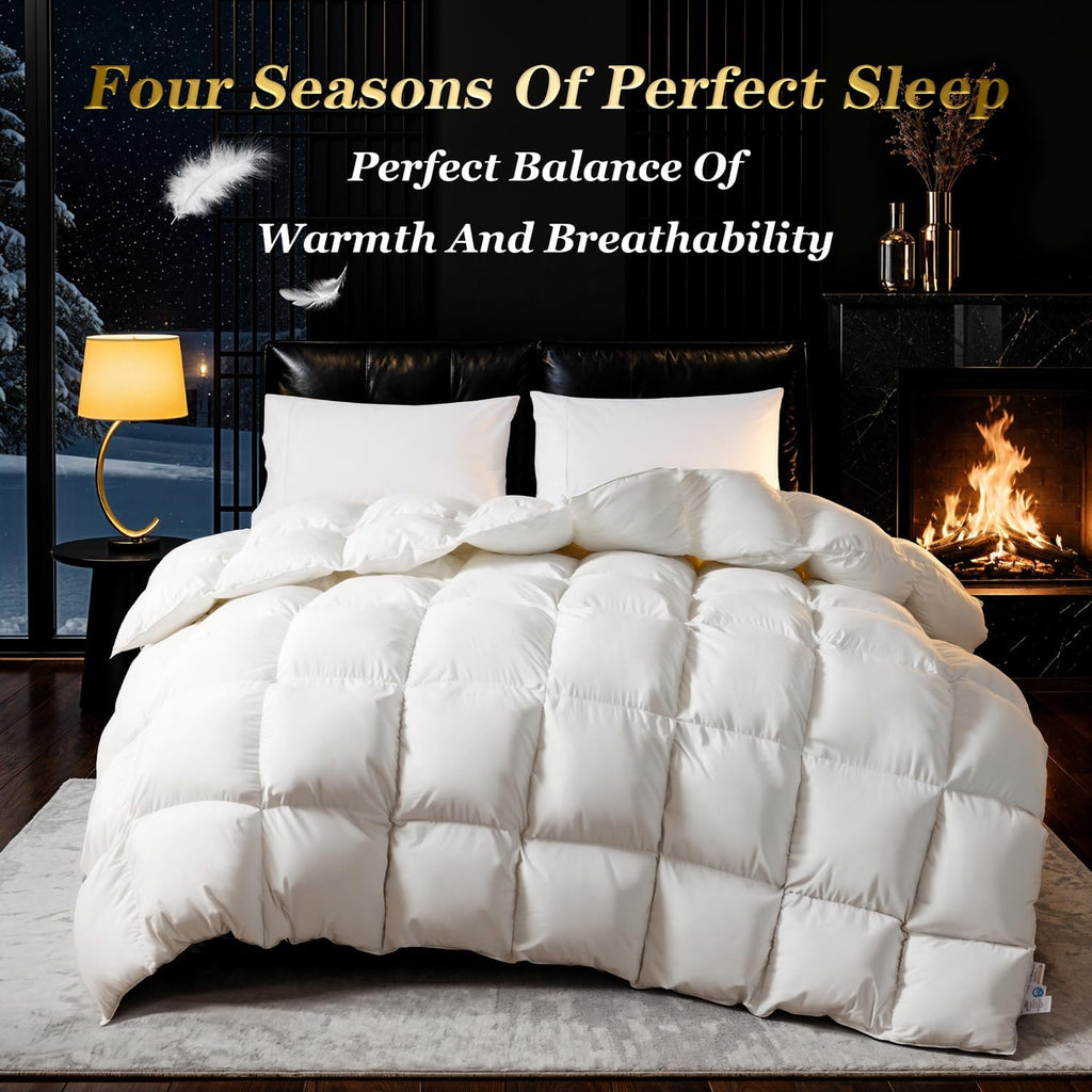 75% Canadian Goose Down Comforter Queen, Ultra Soft 100% Cotton Fabric, 850 Fill Power All Season Du