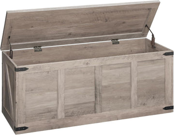 Storage Bench, 47.2"Toy Box Organizer with Safety Hinges, Farmhouse Wooden Storage Chest, Greige BG520CW01