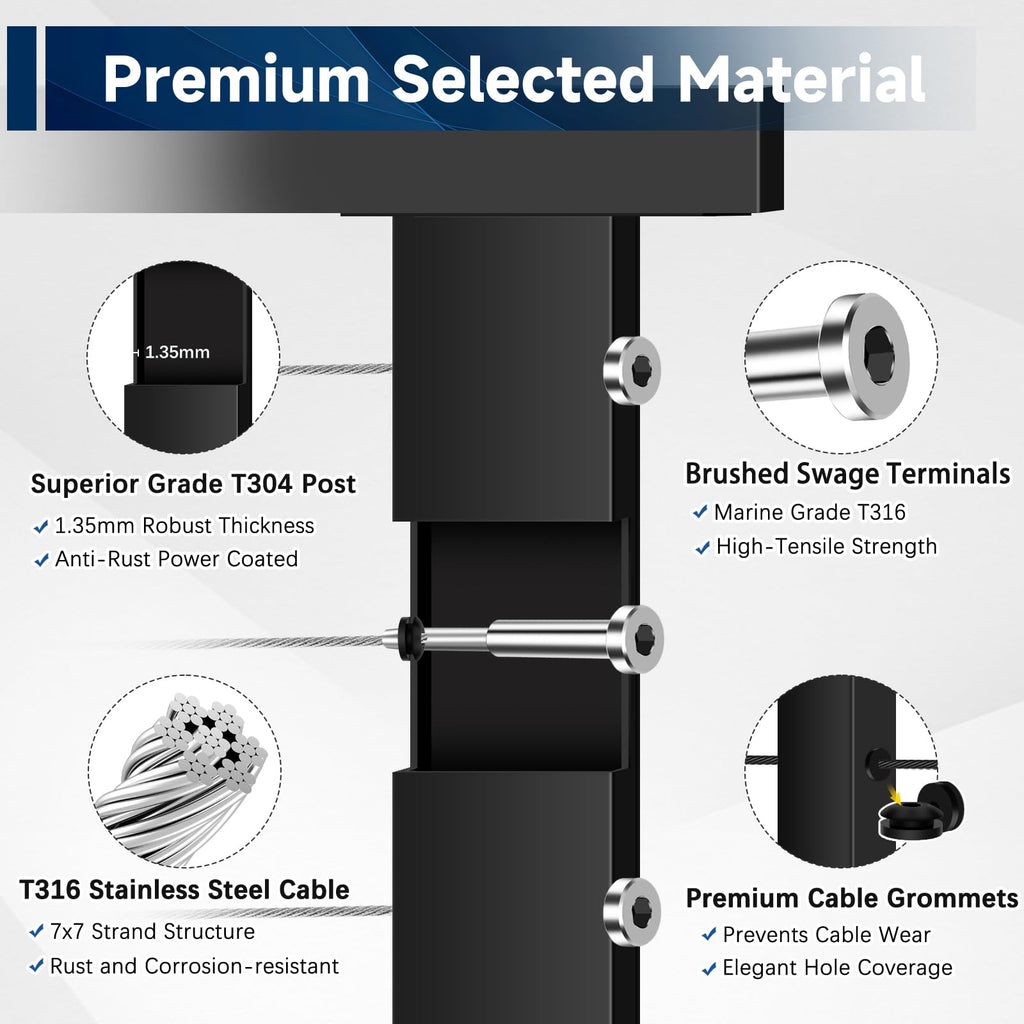 16-20FT Modular Cable Railing Post Kit for Deck Surface Mount 42Inch