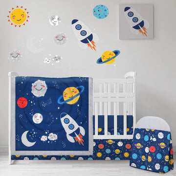 4 Pieces Baby Crib Bedding Set, Standard Nursery Size Soft, Space