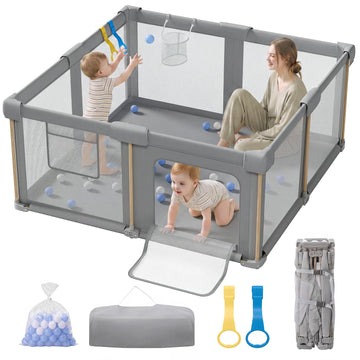 Foldable Baby Playpen, 59 x 59 Collapsible Play Pen for Babies 6-12 Months