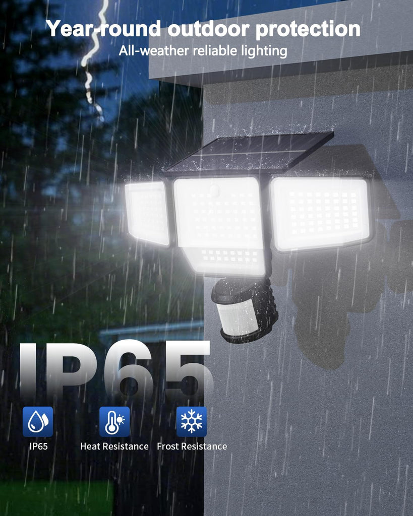 6000LM Solar Lights Outdoor, 4 Heads Motion Sensor Outdoor Lights, Solar Flood Lights for Yard House Outside Garage