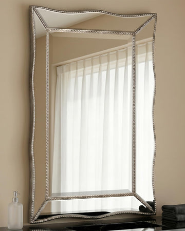 24x36 Scalloped Beaded Vintage Venetian Silver Vanity Wall Mirror