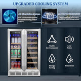24 Inch Wine and Beverage Refrigerator, Dual Zone Beverage Cooler with Glass Doo