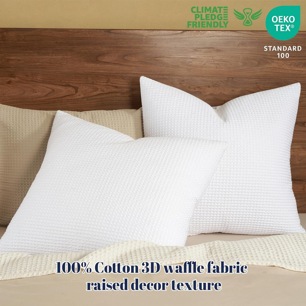 100% Cotton Waffle Weave Euro Shams 26" x 26", No Filling, 2 Pack Elegant Home Decorative Euro Throw Pillow Covers
