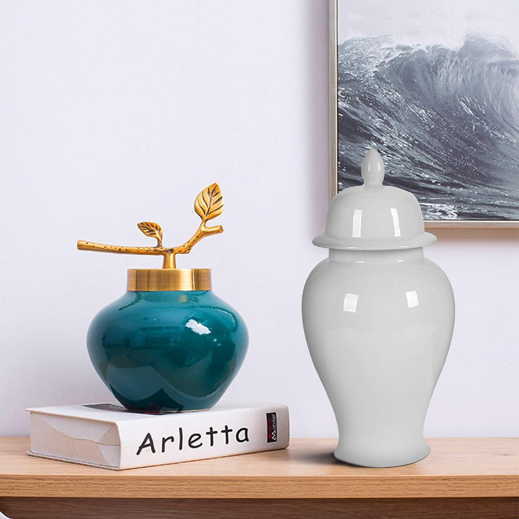 Decorative Porcelain Ginger Jar with Finial Lid, Large, White