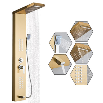 Shower Panel Tower System 5-in-1 Shower Panel - Brushed Gold