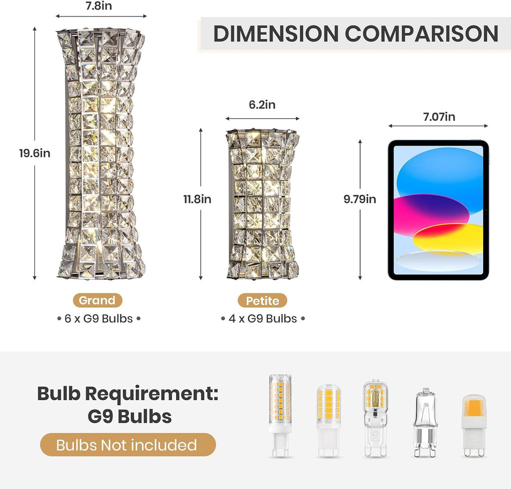 Crystal Wall Light Fixtures,Modern Chrome Wall Lamp with Clear K9 Crystals,Luxury Crystal Wall Sconces for Living