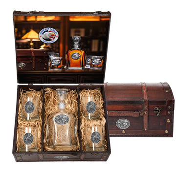 Pintail Duck Capitol Decanter Chest Set | 24 OZ Liquor Pourer with 4 Double Old-Fashioned Glasses | Expertly Crafted