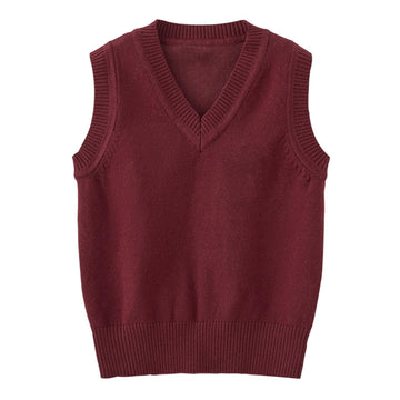 Boys Vest Cotton V Neck Sweater Vest Kids Uniform Sleeveless Sweaters Fall Clothes for Children Wine