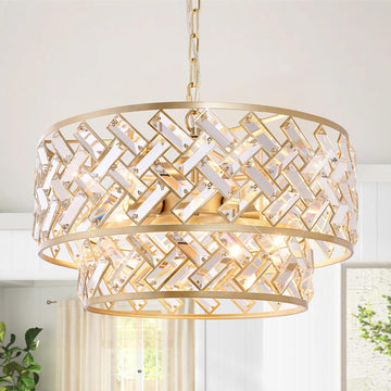 20'' Modern Gold Crystal Chandelier Luxury Semi Flush Mount Ceiling Light Fixtures 6-Lights Round Crystal Pendant