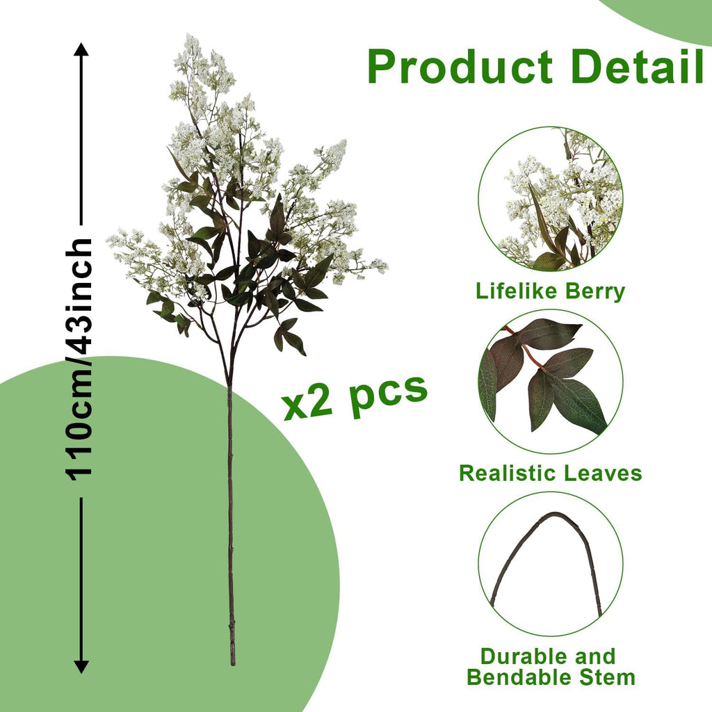 43 Inch Artificial Nandina Berry Stems for Vase, Realistic Faux Berry Spray Faux Fall Branches with Stems for Table