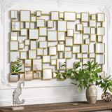 Gold Modern Wall Mirror - 45"×30" Large Metal Framed Decorative Mirror, Unique Mosaic Design Wall Mirrors Entryway