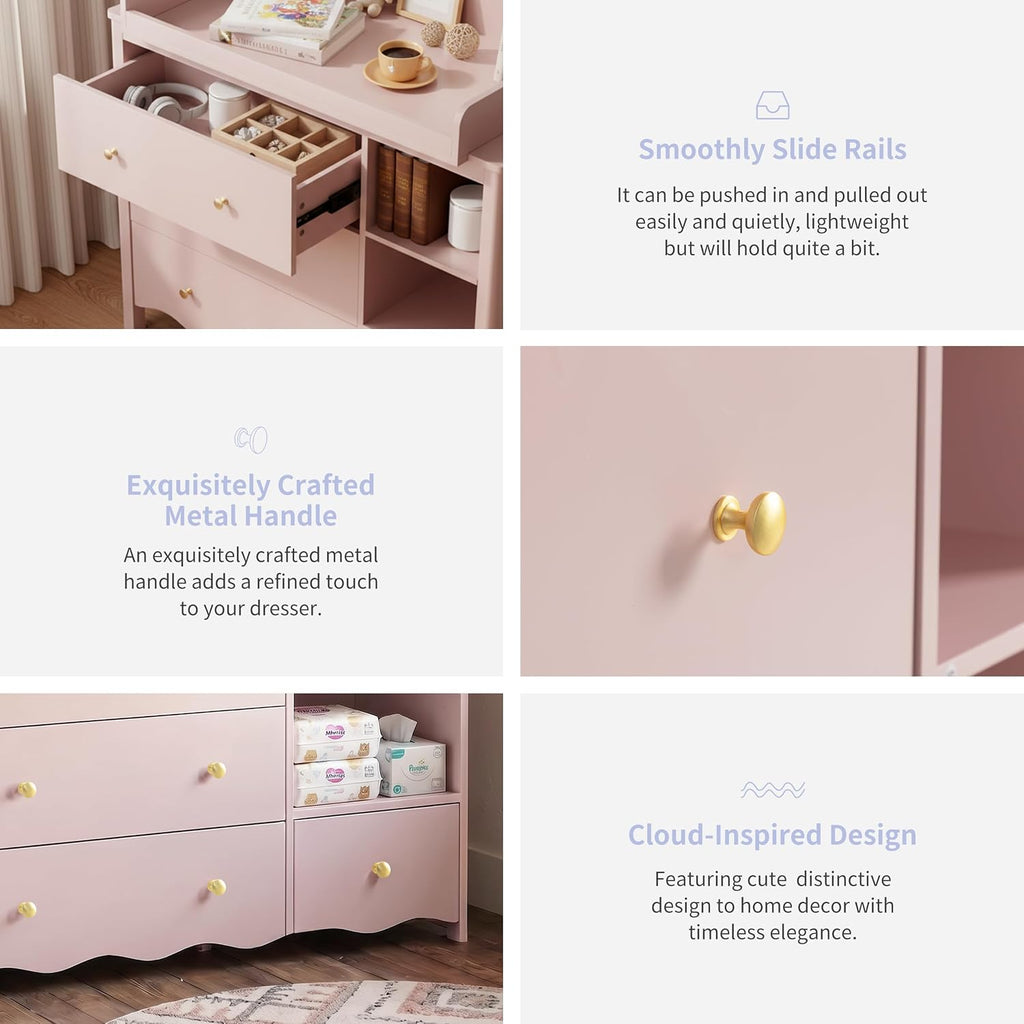 Baby Dresser with Changing Table Top Kids Dresser Pink | Nursery Dresser Wooden Small Dressers Baby Dresser Organizer