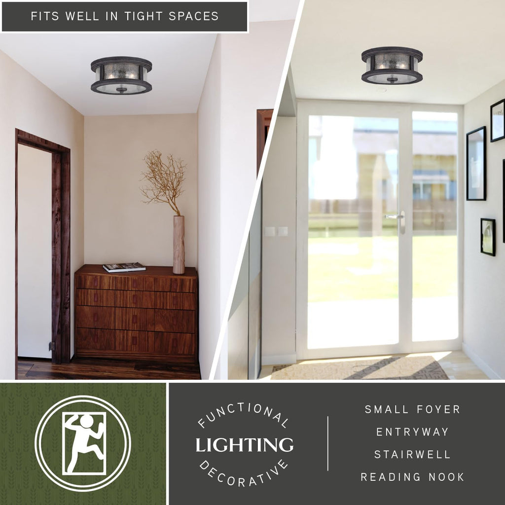 Cumberland Bronze Rustic Round Outdoor Flush Mount Ceiling Light Clear Glass