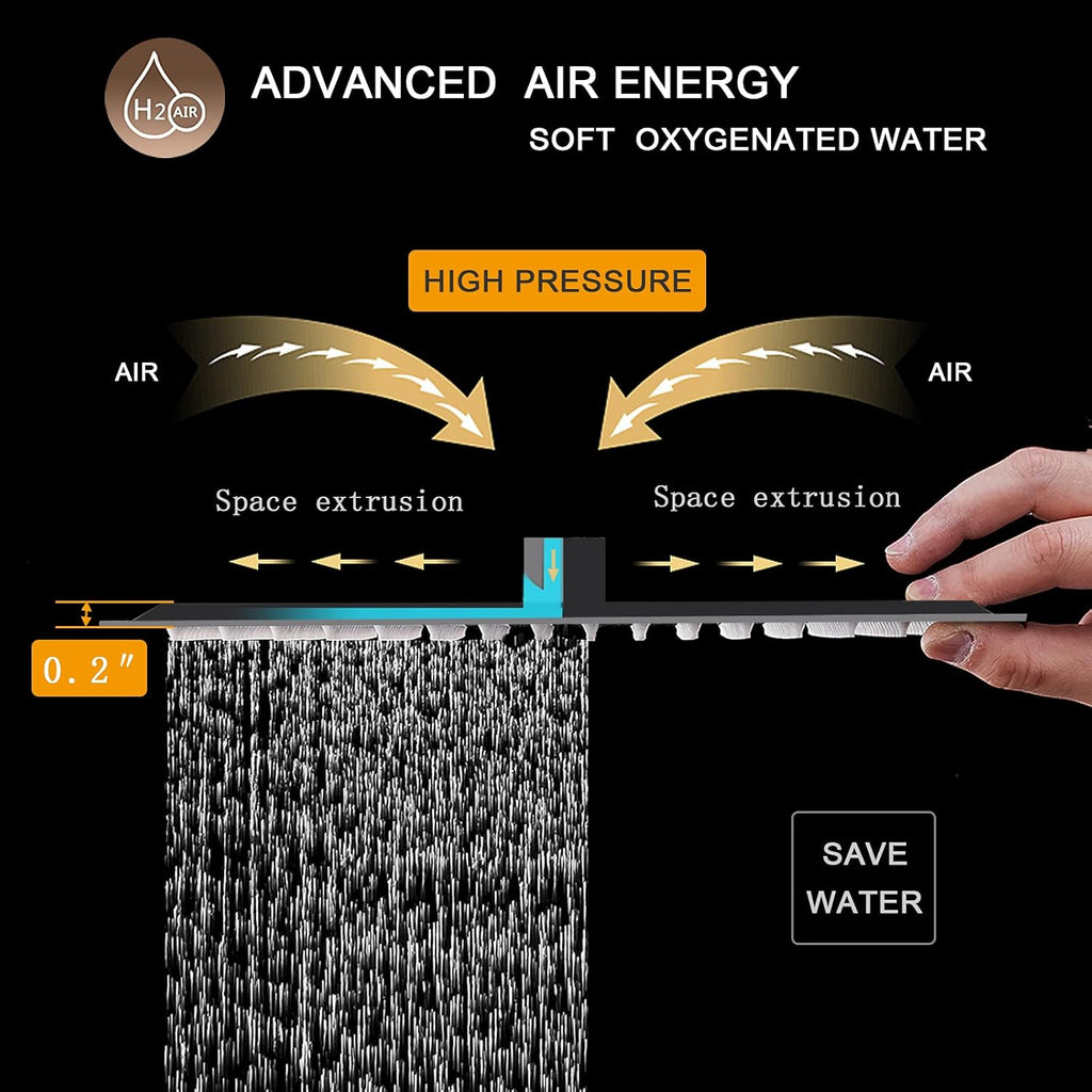 12 Inch Rain Shower Head, 12" Square Rainfall & High Pressure Stainless Steel Bath Showerhead, 1/16" Ultra Thin